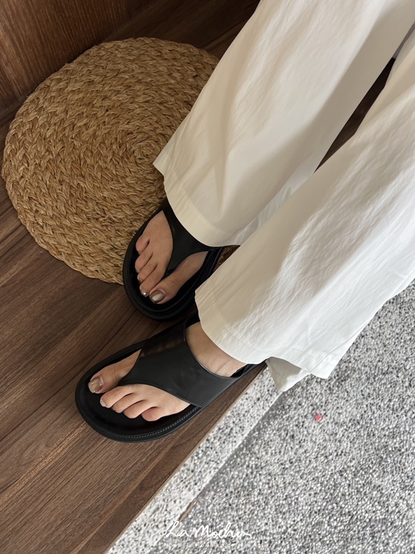 麂皮拼皮革厚底拖鞋(正常版)